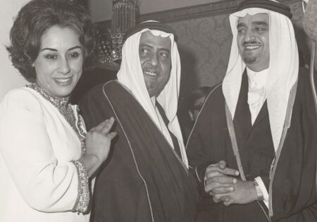 Prince Fahd with the Saudi Ambassador to America, Ibrahim Abdullah Al-Suwaiyel, and his wife in July 1974.