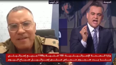 "Al Jazeera Direct" anchor Ahmed Taha hosts Israeli army spokesperson Avichay Adraee to comment on the "Al-Aqsa Deluge" operation