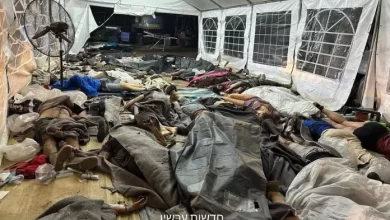 Israeli casualties inside a tent set up by the resistance