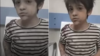 Palestinian Child Trembles in Fear Following Israeli Bombardment in Gaza