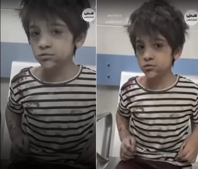 Palestinian Child Trembles in Fear Following Israeli Bombardment in Gaza