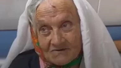 An elderly Palestinian woman born in 1944, which is before the existence of Israel.