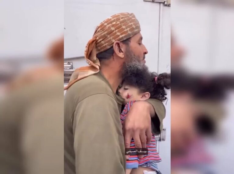 Palestinian Father Bids Farewell to His Daughter, Embracing Her in a Moving Scene