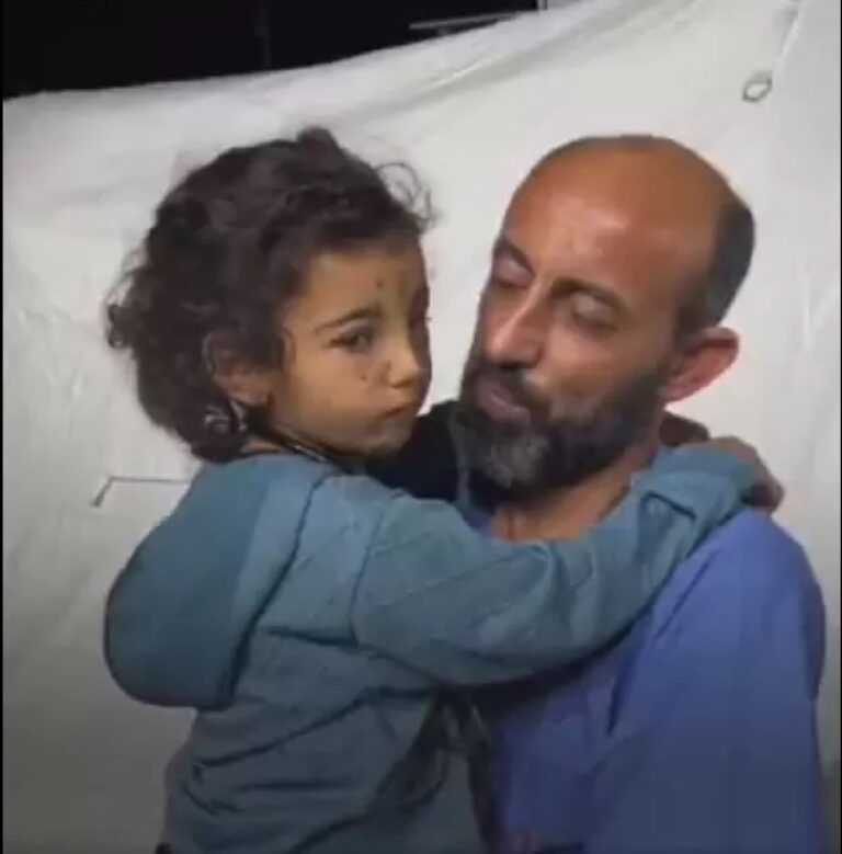 Palestinian doctor accompanied by a little girl