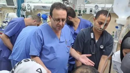 A poignant scene of Gaza doctors in an operating room at one of the hospitals.