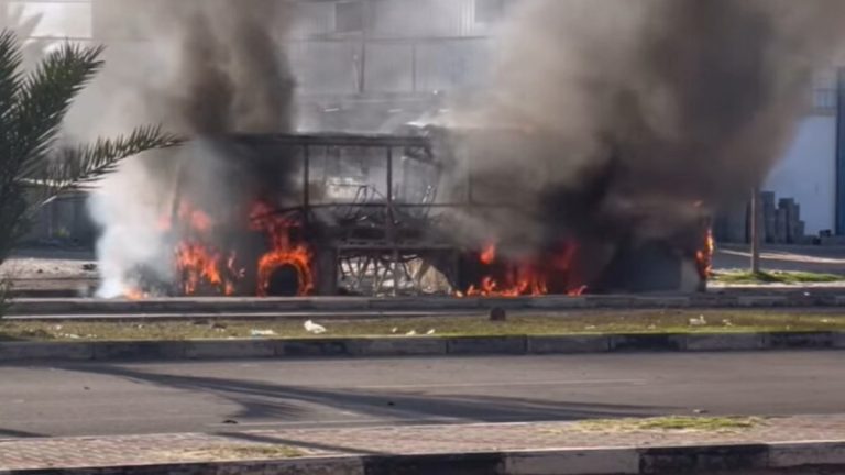 Israeli Army Bus Burning in Be'er Sheva