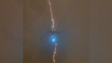 lightning striking a plane while flying in the skies of Canada