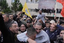 Palestinian prisoners in Ramallah after their release, January 25, 2025