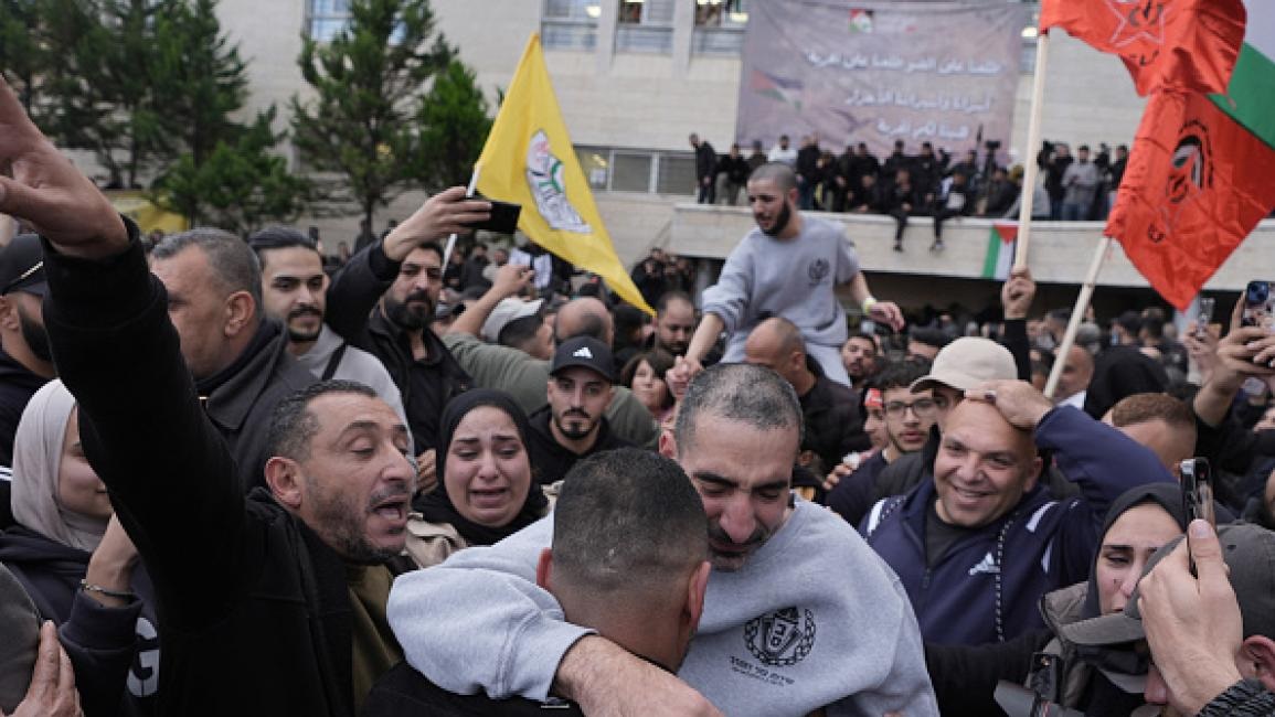 Palestinian prisoners in Ramallah after their release, January 25, 2025