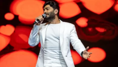 Tamer Hosny performing live on stage during his New Year's concert in Dubai