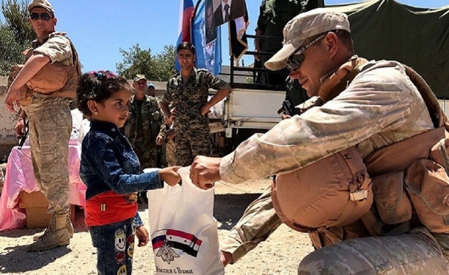 humanitarian aid distribution in Syrian towns