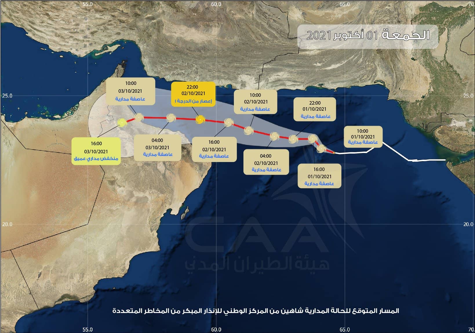 المسار المتوقع للحالة المدارية شاهين