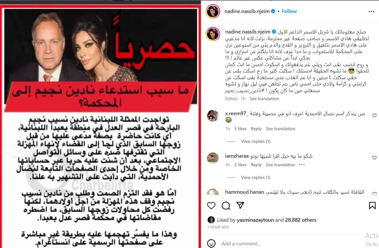 نادين نسيب نجيم تردّ على شربليتا