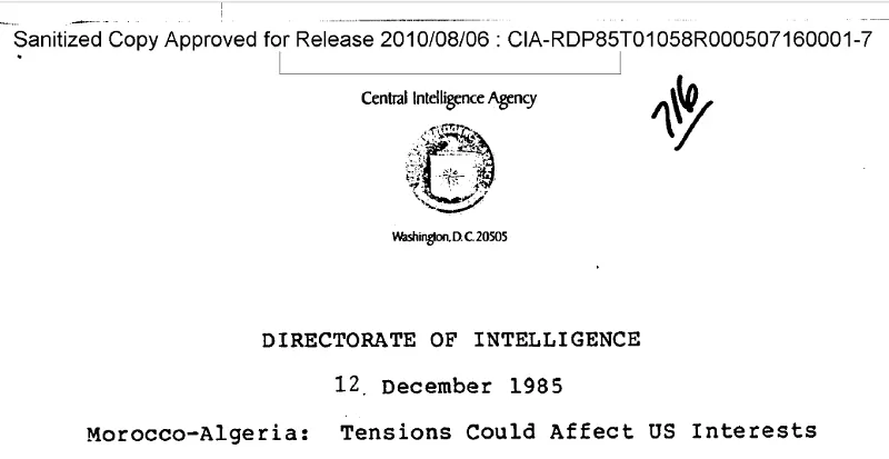  وثيقة سرية لوكالة الاستخبارات المركزية الأميركية: التوترات بين المغرب والجزائر قد تؤثر على المصالح الأميركية